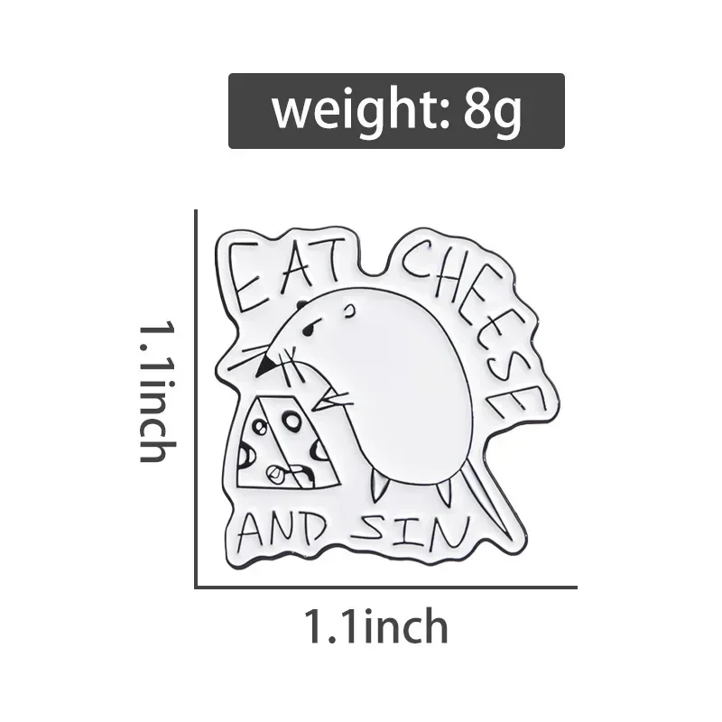 Eat Cheese and Sin Enamel Pin Custom Rat Eats Cheese Brooches Lapel Pins Badges Cartoon Animal Jewelry Gift for Kids Friends