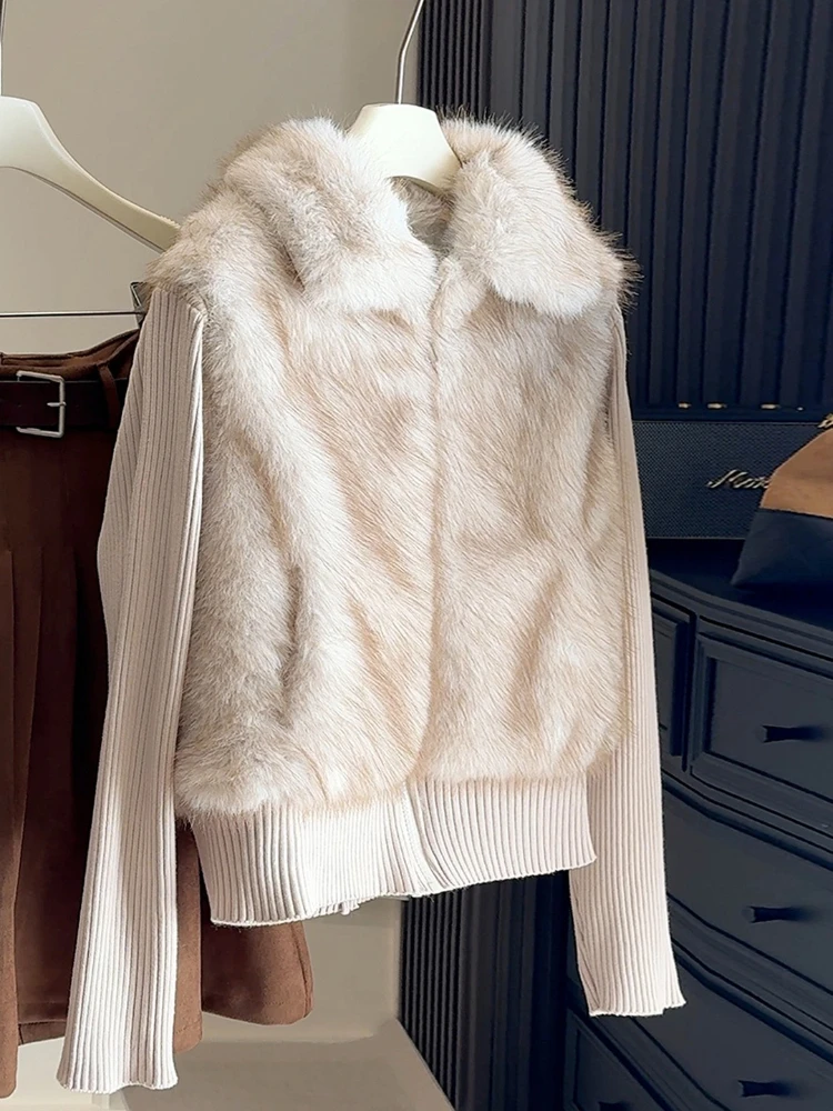 

Зимняя женская куртка из искусственного меха со съемными рукавами, короткое плюшевое пальто из двух частей, стильные пушистые куртки на молнии с лацканами, пушистые топы