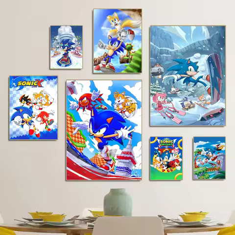 S-Sonic The Hedgehog Self-adhesive Art Poster HD Quality Wall Art Retro Posters for Home Home Decor