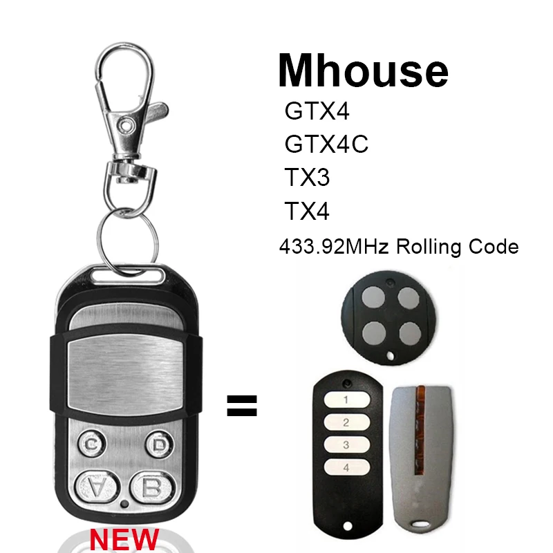 Mhouse MyHouse TX4 TX3 GTX4 Garage Remote Control 433mhz Rolling Code Gate KeyFob Compatible With MT4 MT4V MT4G Transmitter