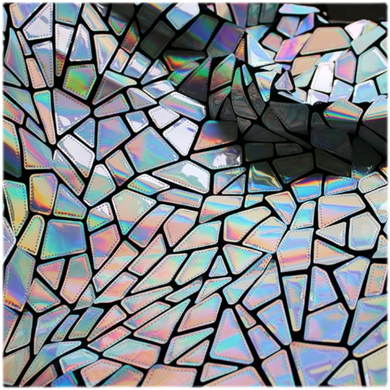 

Геометрическая искусственная одежда из искусственной кожи, куртка для макияжа, дизайнерская ткань для пэчворка, симфония, градиент, зеркальная кожаная ткань