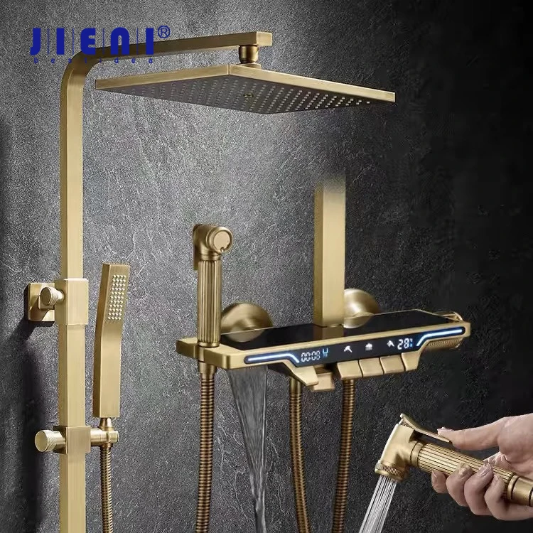 

JIENI Digital Thermostatic Bathroom Shower Faucet Set Antique Brass 20*30 Cm Square Shower Head Luxury Rainfall Shower Systerm