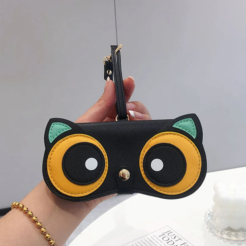 Creative Cartoon Animal Cute Sunglasses Case Women Chain Hanging Eyewear Bag Hasp PU Leather Storage Glasses Case Eyeglass Cover