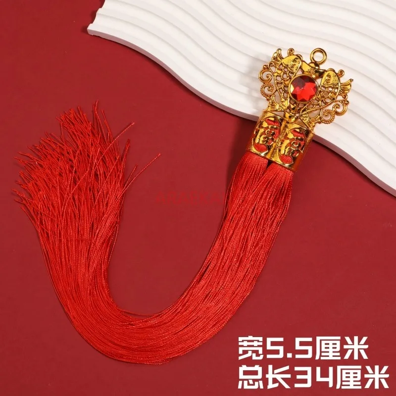 Accessoires de pendentif de nouvel an, longs glands de chapeau d'or, glands de noeud chinois, accessoires de fête