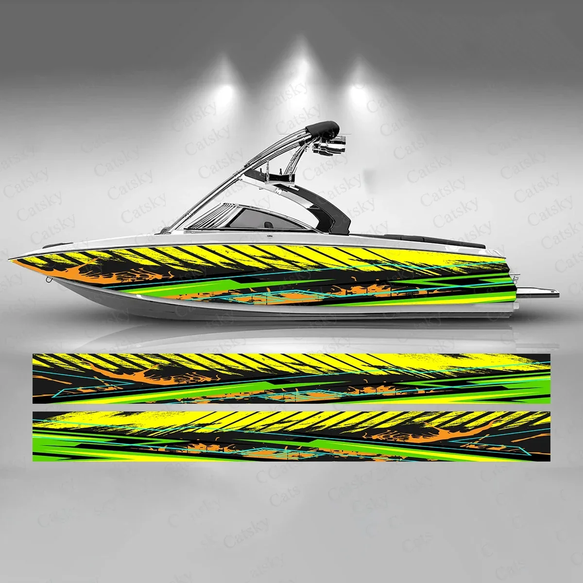 Abstract Neon Design Colorful Boat Sticker Fashion Custom Fish Boat-Sticker Vinyl Waterproof Boat Wrap Graphic Boat Wrap Decal