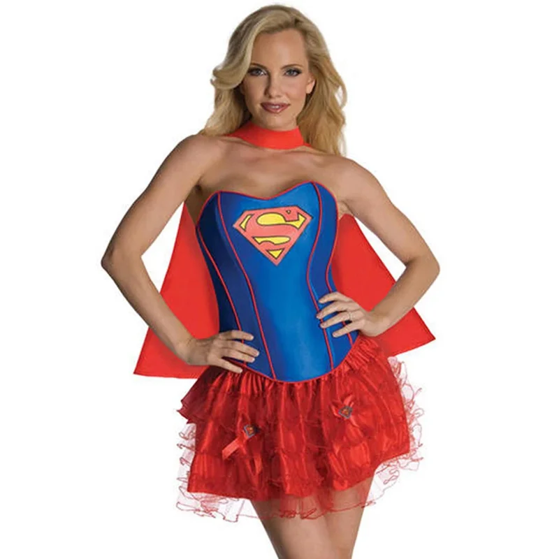 أزياء الهالوين الجديدة للنساء مع عباءة Supergirl Cosplay Holiday Purim للبالغين والأطفال وحفلات أعياد الميلاد