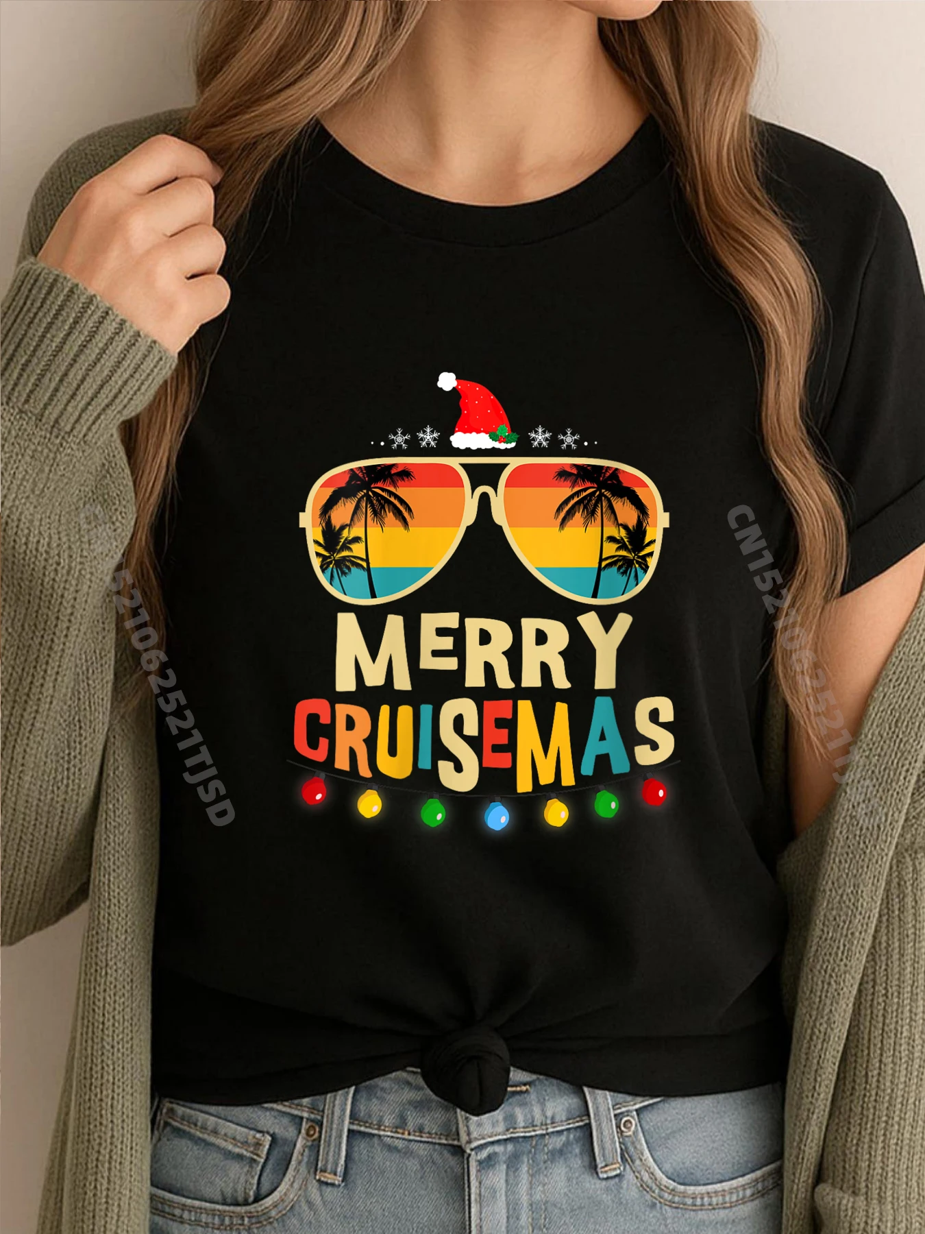 

Женская футболка Merry Cruisemas 2025, рождественская уличная одежда с изображением Санта-оленя, мужские подарки