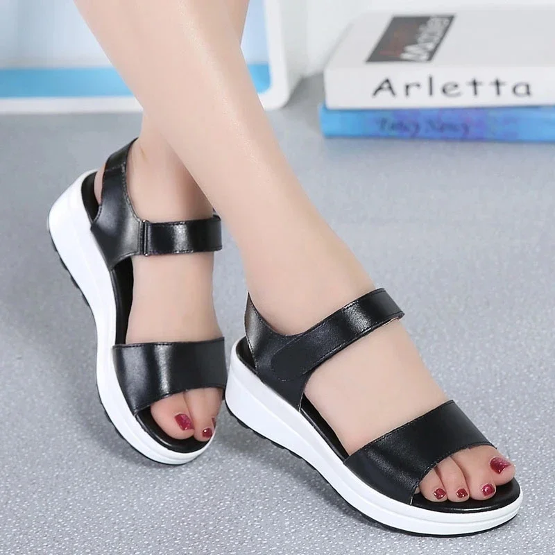 Leather Women sandals shoes Platform ladies white Sneakers Sandals shoe summer open toe Fashion High Heel footwearet67