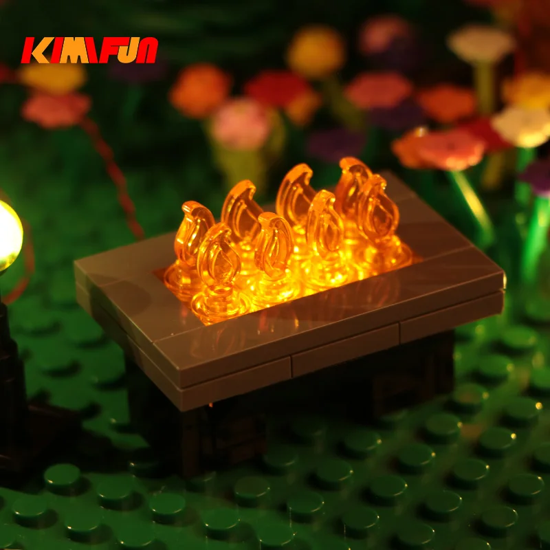 Usb moc blocos de construção led luz churrasqueira mesa cidade diy chama dinâmica efeito da lâmpada lareira tijolo brinquedo jardim