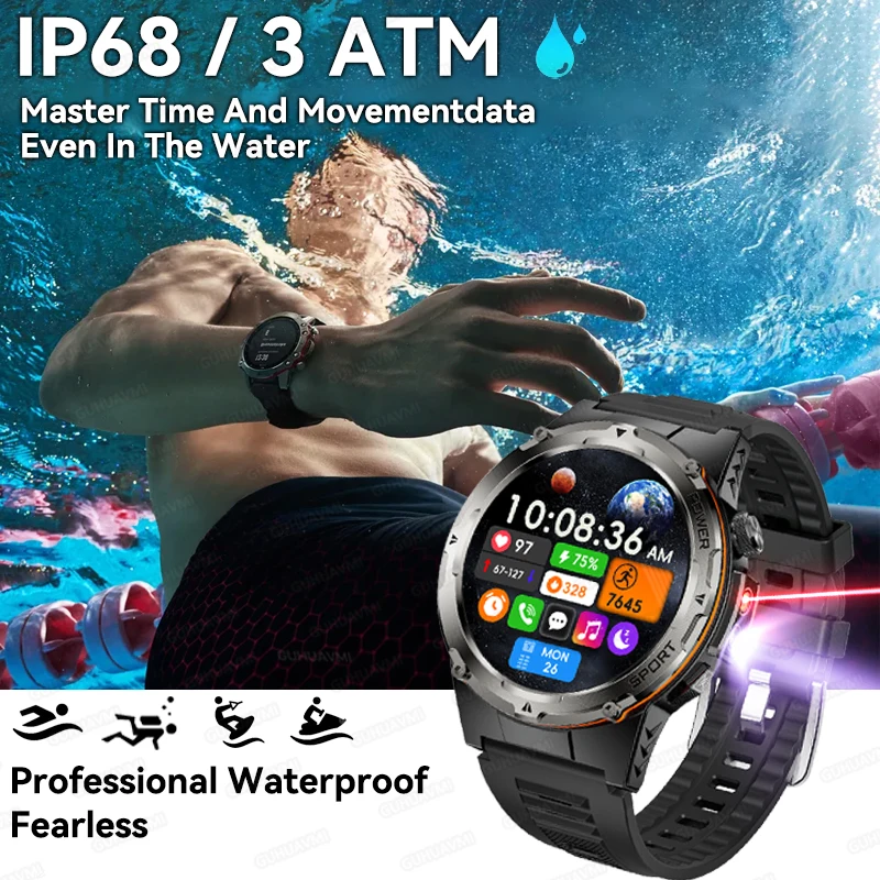 2025 New For XIAOMI IOS Military Smartwatch IP68 Waterproof outdoor Sports Fitness tracker health monitor BT call infrared laser