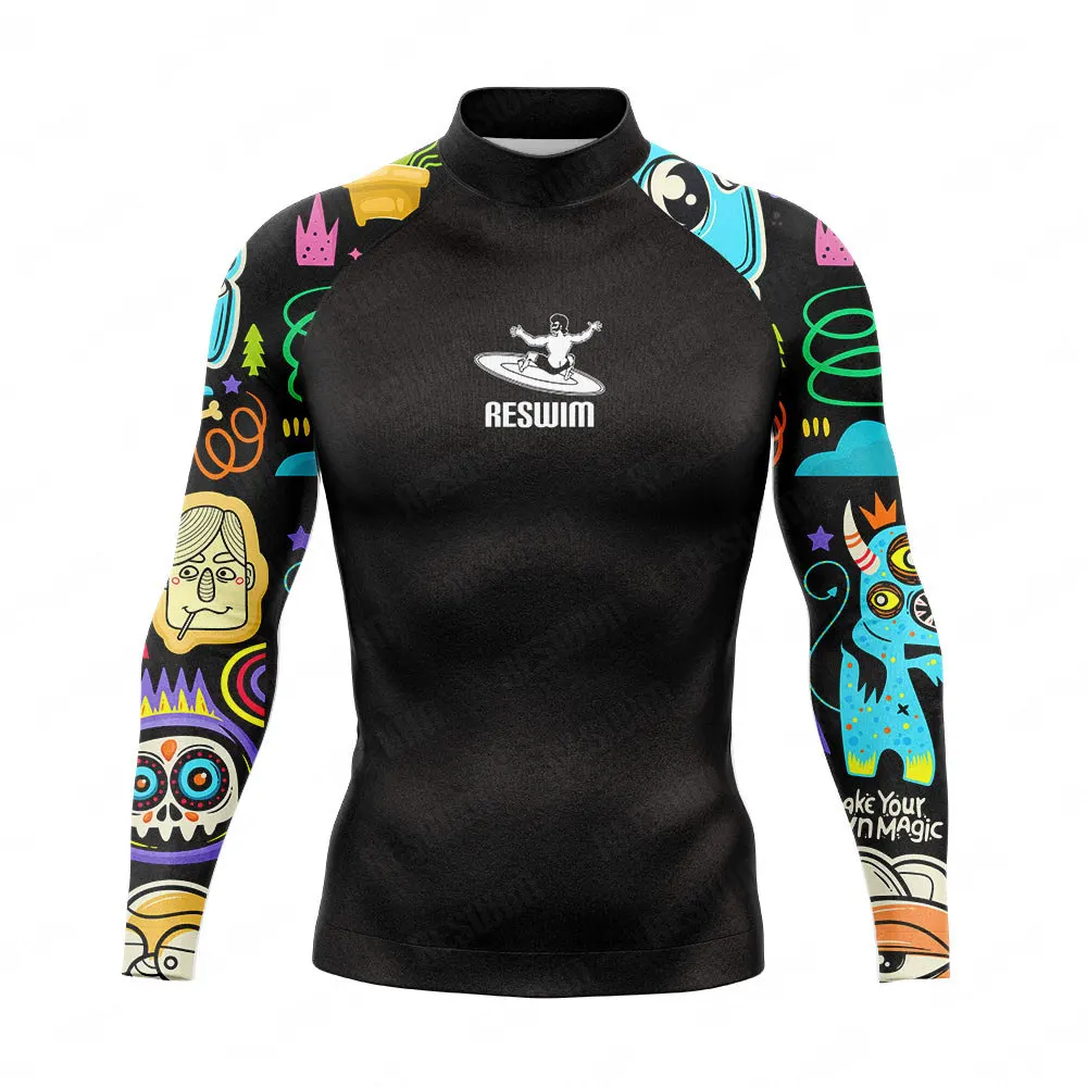 Summer Mens Surfing Diving UV Protection Swimwear Long Sleeve Rash Guard Surf Shirt Swimming Tight T-Shirt Rashguard Gym Clothes