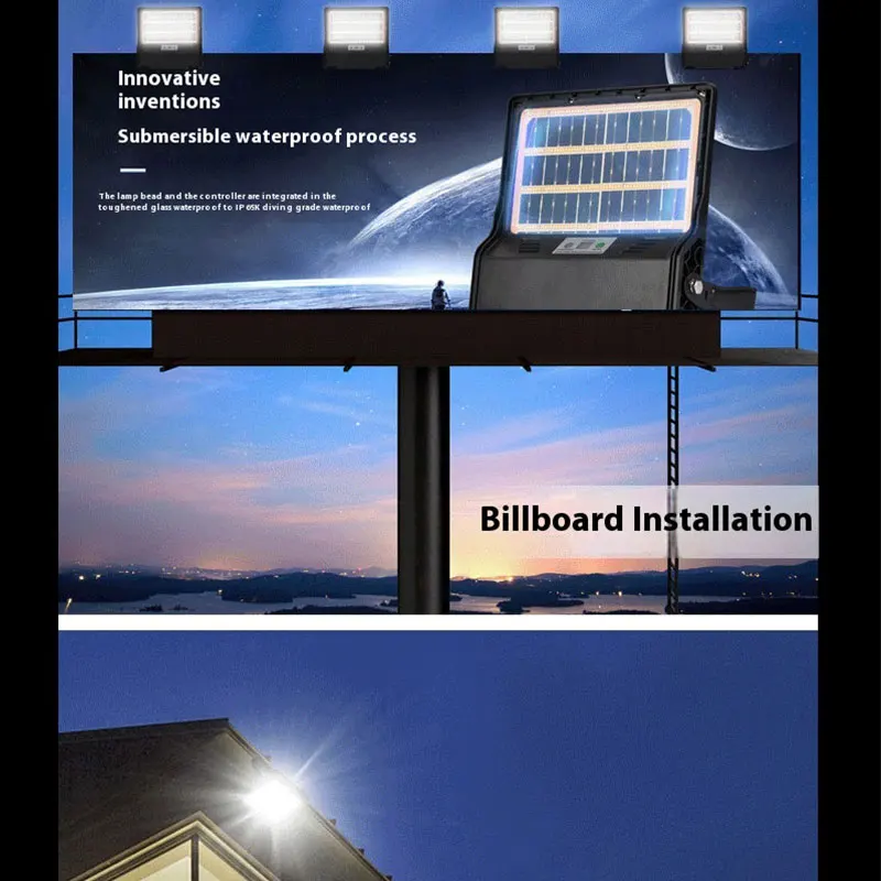 New Solar Outdoor Lights High Bright LED Floodlights Human Body Sensor Garden Street Lamp with Double-sided Solar Panel