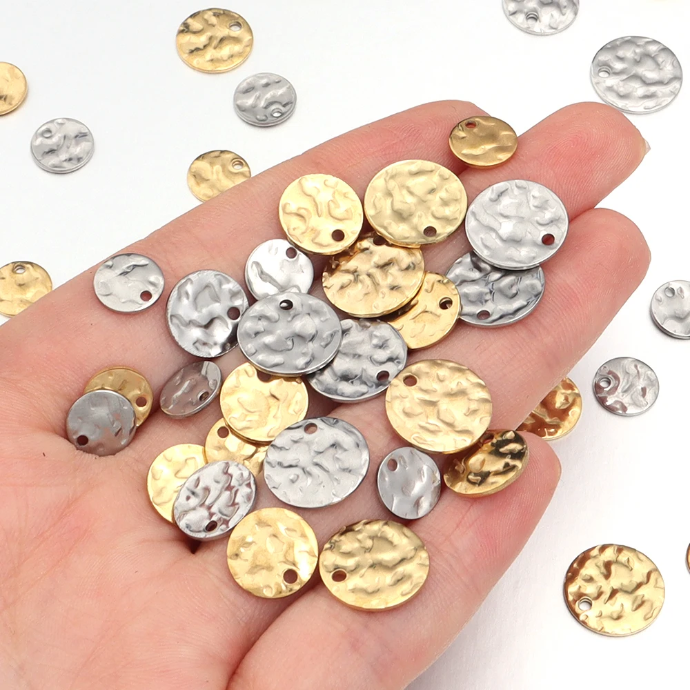10Pcs 8 10 12mm Stainless Steel Small Pendant Gold Color Relief Round Pendant For Necklace Earring Making DIY Charm Jewelry