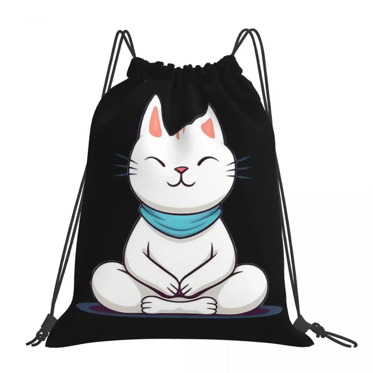 Meow Mindful Meditation Backpacks Portable Drawstring Bags Drawstring Bundle Pocket Storage Bag BookBag For Travel Students