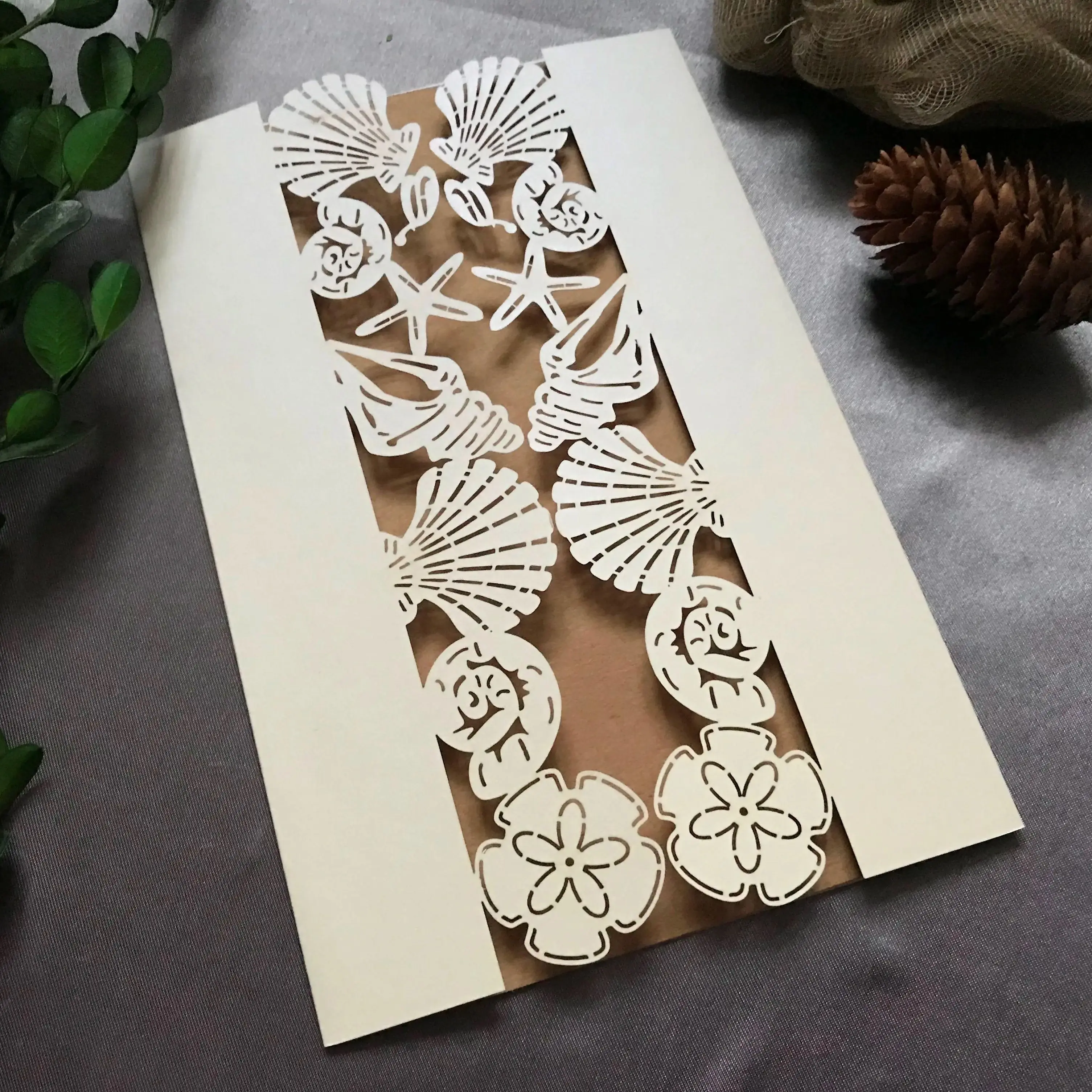 

10pcs Custom Seashell Laser Cut Wedding Invitation Cards,Paper Craft Supplies for Birthday Invite Card,Party Gift Favor Decorion