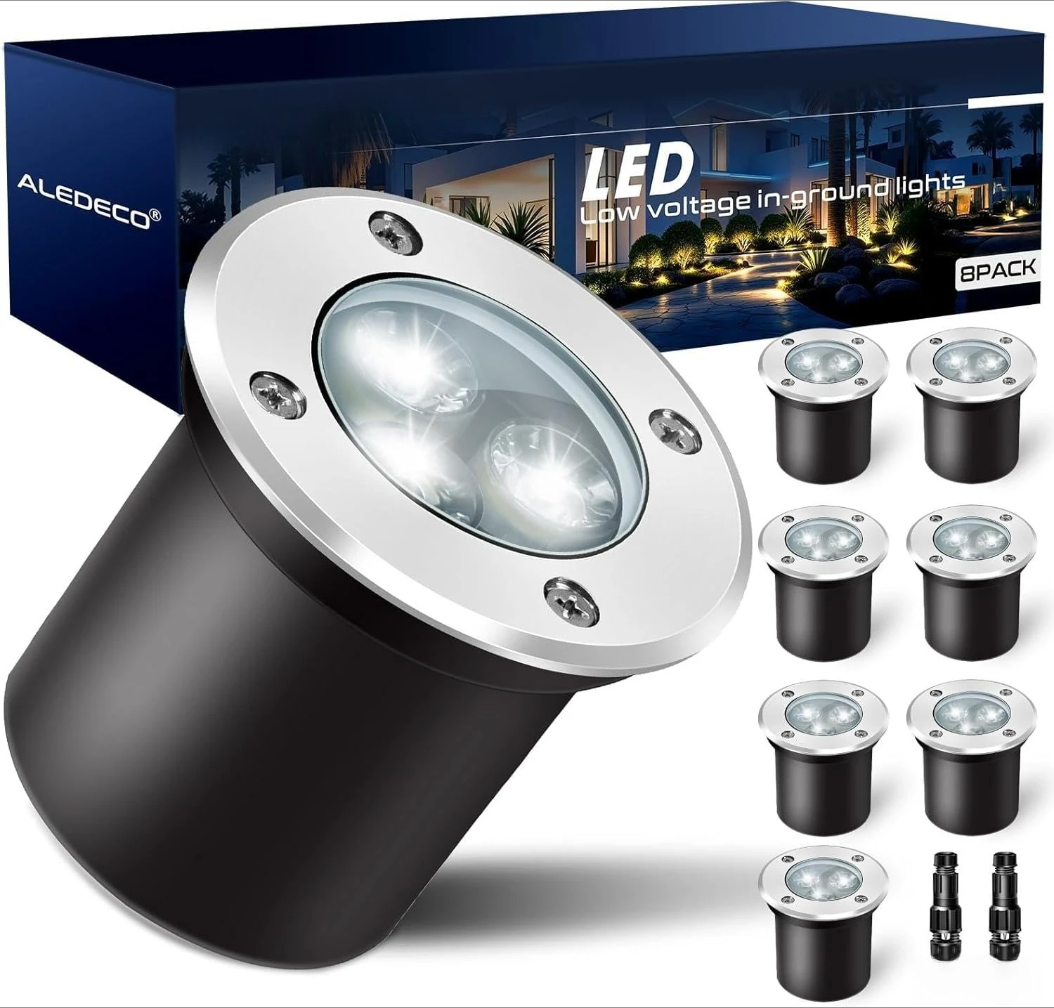 

8Pack Low Voltage Landscape Lights 3W7W12W15W LED 12-24V In-Ground Lighting IP67 Waterproof Decorative Lights for Yard Pathway