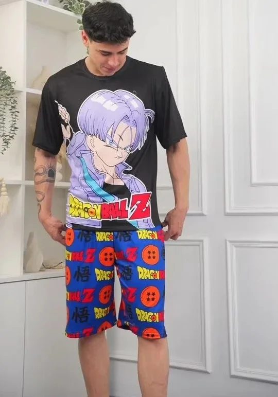 Conjunto de Pijama Dragon Ball Z Future Trunks - Camiseta y Pantalones Cortos con Estampado de Anime, Ropa de Dormir de Secado Rápido para Adultos y Niños