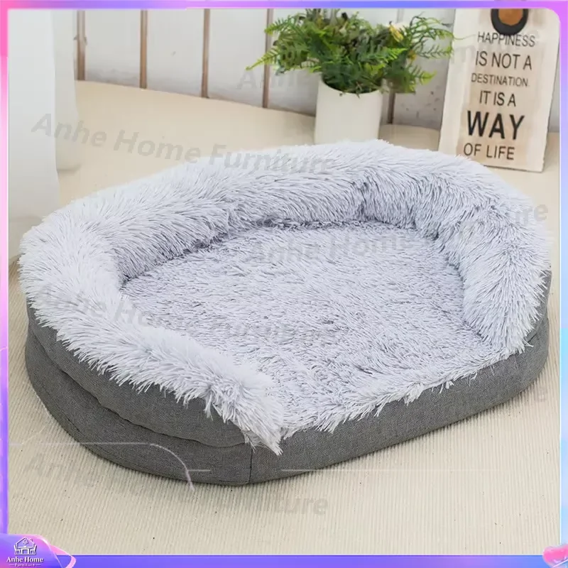 Luxury Striped Pet Bed for Cats and Dogs Thickened Sponge Warm Cushion All Season Universal Large Size Soft Comfortable
