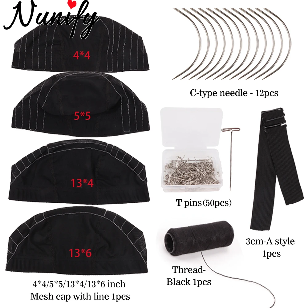 

Mesh Dome Cap With White Line For Wig Making Beginner Hand Sewing Threads And Needles For Hair Weaving Cap With 3Cm Elastic Band