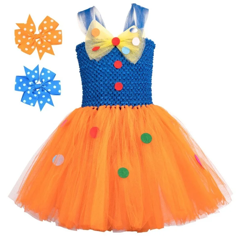 Colorful Sparkly Clown Clothes Dress,  Girls' Tulle Tutu Skirt, Dress for Festival,  Dance Performance,  Party & Daily Wear