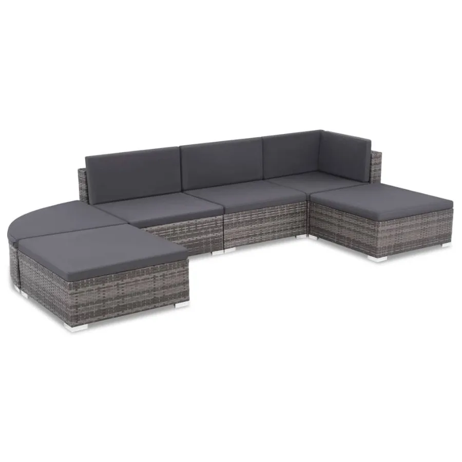 

6 Piece Patio Lounge Set with Cushions Poly Rattan Gray