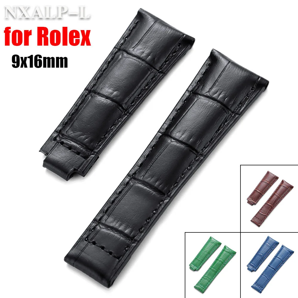حزام ساعة من جلد العجل 20 ملم لسلسلة رولكس ووتر جوست لـ SUBMARINER Yacht-Master DAYTONA GMT أربطة ساعات جلدية للرجال 9x16 ملم
