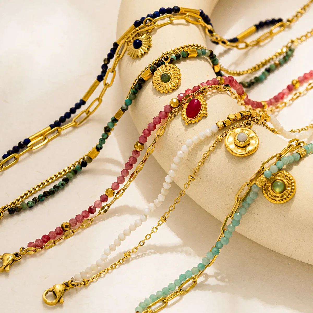 

Bohemian double bracelet, stainless steel, beading, high-quality craftsmanship, elegant and versatile jewelry gift