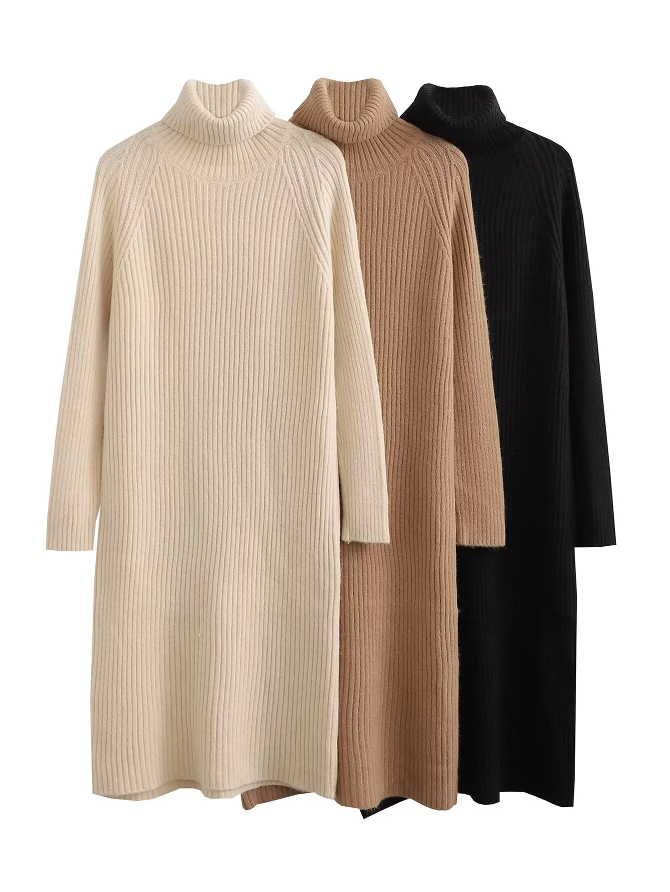 Conjunto de Vestido de Suéter de Gola Alta Faion JNLEAOG Nova Coleção Primavera Moda Fena Design em Fibra de Poliéster ...