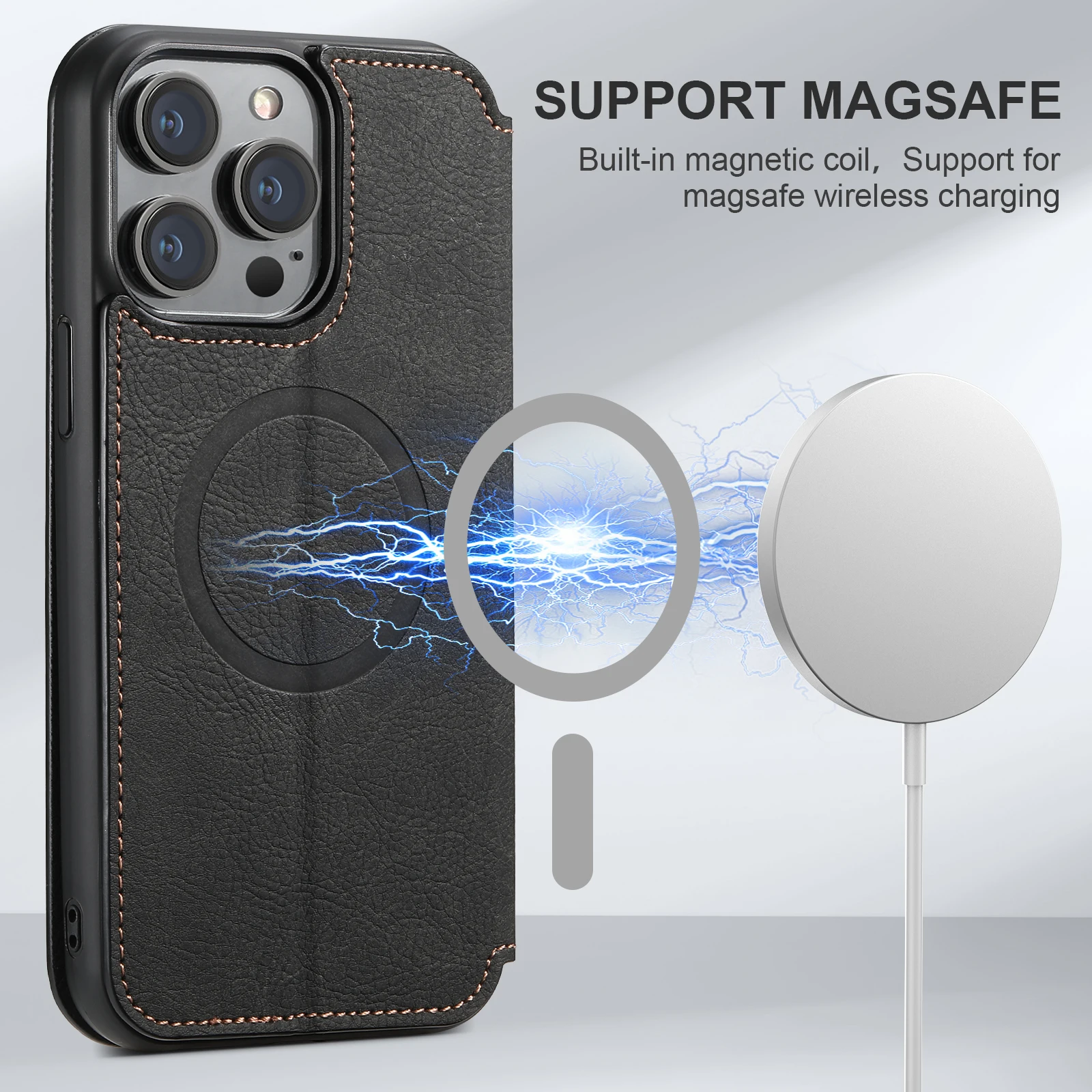 Strong Magnetic Flip Wallet Case For iPhone 12 13 14 15 Pro Max Retro Leather Wireless Charge Card Slots Shockproof Book Cover