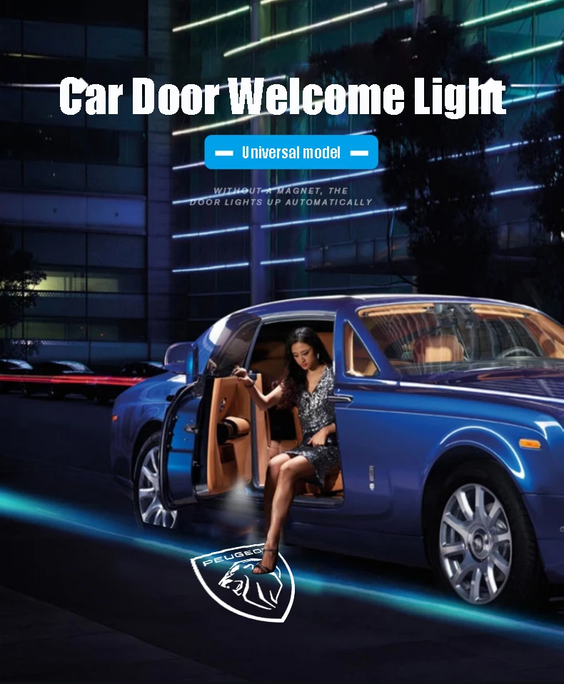 2 Stück LED Auto-Türprojektorlampen Willkommensbeleuchtung Zubehör für Peugeot 206 307 308 207 3008 208 407 508 2008 5008 301 406 408 – Detail 1