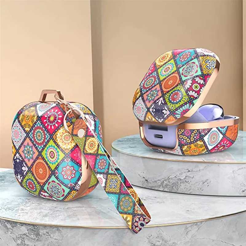 สำหรับ Samsung Galaxy Buds Pro/Live/Buds 2ดอกไม้ภาพวาดหูฟังพร้อมพวงกุญแจสำหรับ Galaxy buds2 Pro กรณี