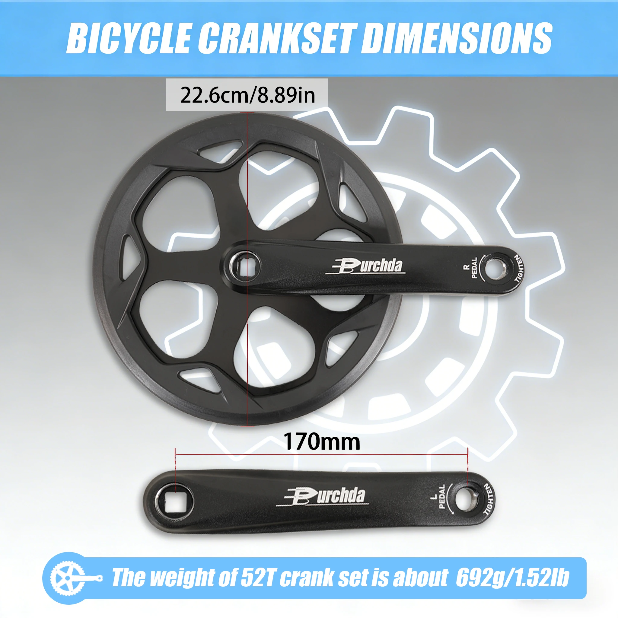 

CNC Machined 52T 170mm Alloy Crankset, Double Chainring Set for Speed Road & MTB Bike, Square Taper Crank Arms Upgrade