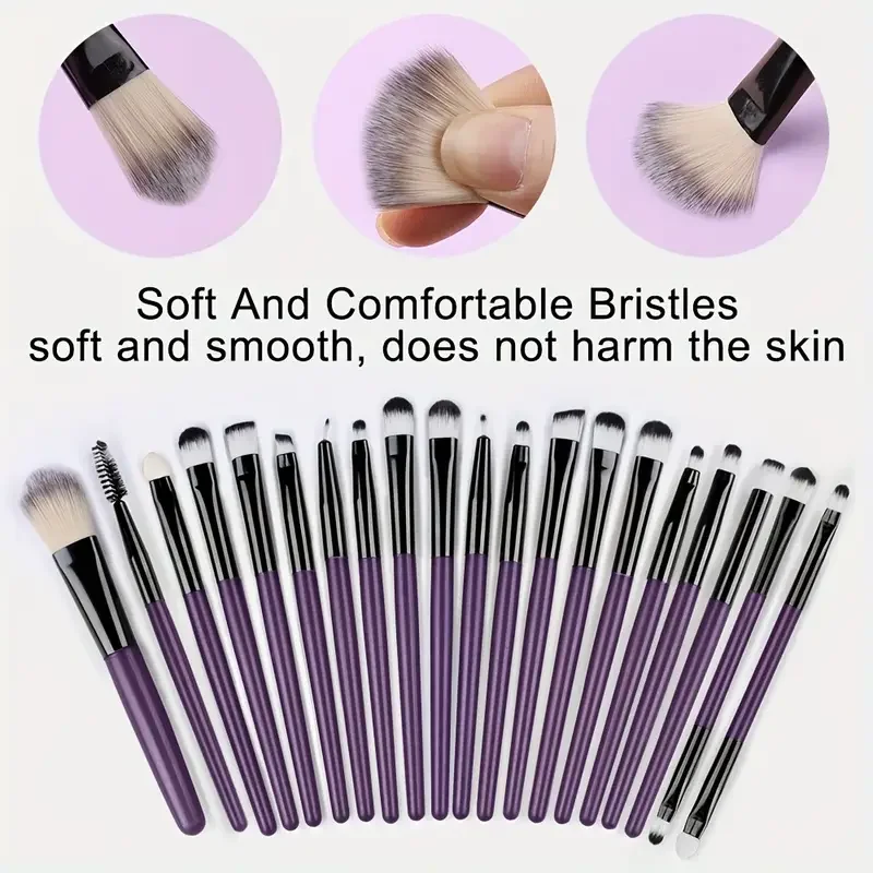 20 SZTUK Profesjonalny Zestaw Pędzli do Makijażu Premium Syntetyczne Pędzle do Eyelinerów Cieni do Powiek Podkładu Rozświetlacza Korektora Różu Zestaw do Makijażu