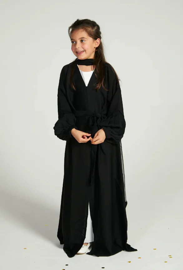 Bescheidener Kaftan Hijab Kleider für Kinder Offener Khimar Kimono Abaya Dubai Luxus Muslimische Sets Islam Kebaya Jalabiya Eid Ramadan Kaftan