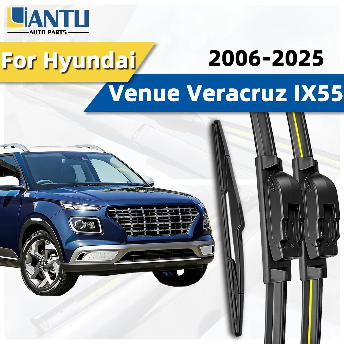 3-teiliges Scheibenwischer-Set für vorne und hinten, passend für Hyundai Venue Veracruz IX55 2006-2025, Windschutzscheibenwischer, geräuscharmer Wischer, Autozubehör 2024