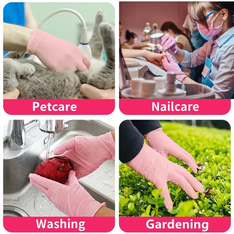 Pink Nitrile Disposable Gloves for Working Kitchen Gardening Dishwashing Household Cleaning Latex Free Nail Salon Tattoo Gloves