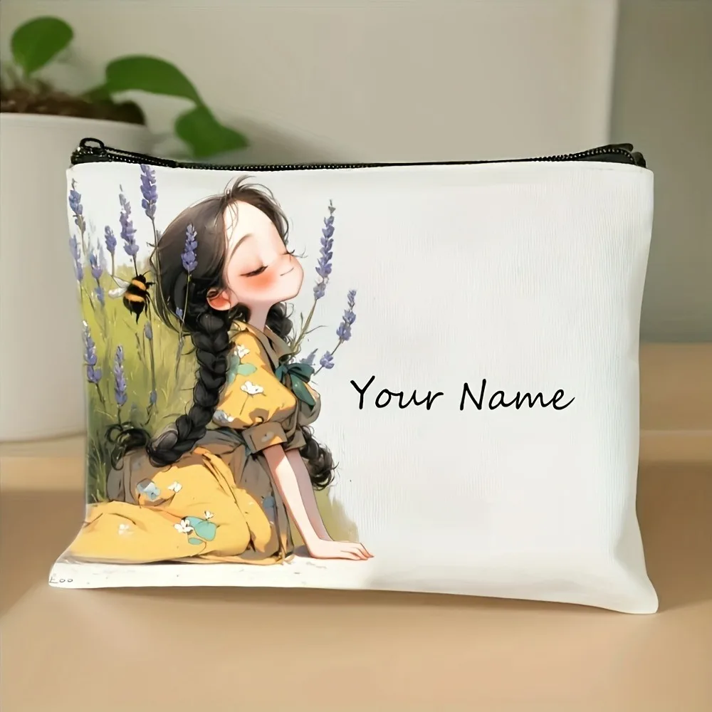 Schicker individueller Name, einzigartige Vintage-Make-up-Taschen mit niedlichem Blumenmuster für Mädchen, Kosmetiktasche, Kulturbeutel, Federmäppchen, Reiseaufbewahrung, Handtasche – Detail 9