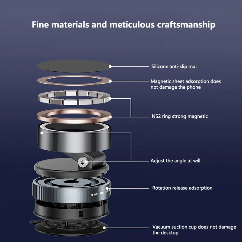 Strong Magnetic Phone Holder Foldable Design 360° Adjustable Vacuum Car Mount For Cell Phone For iphone Live Streaming