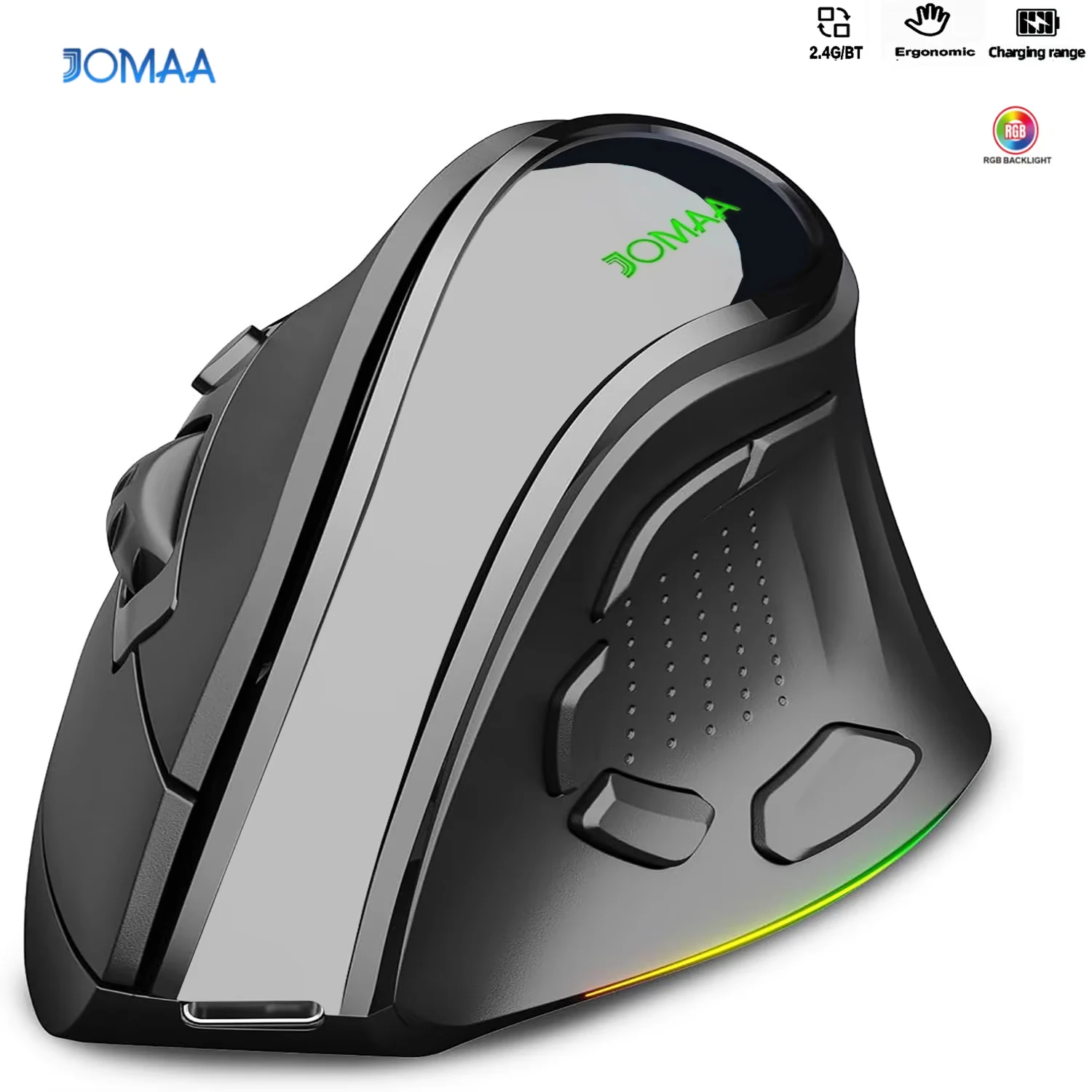 

2.4G&Bluetooth Dual Mode RGB Rechargeable Wireless Vertical Ergonomic Mouse 5 Side Buttons for Computer Notebook Laptop,Android