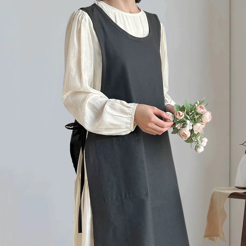 Simple style lace up anti-fouling apron,100% Cotton,Large size,Free size,side slit,Kitchen Apron,Work Apron