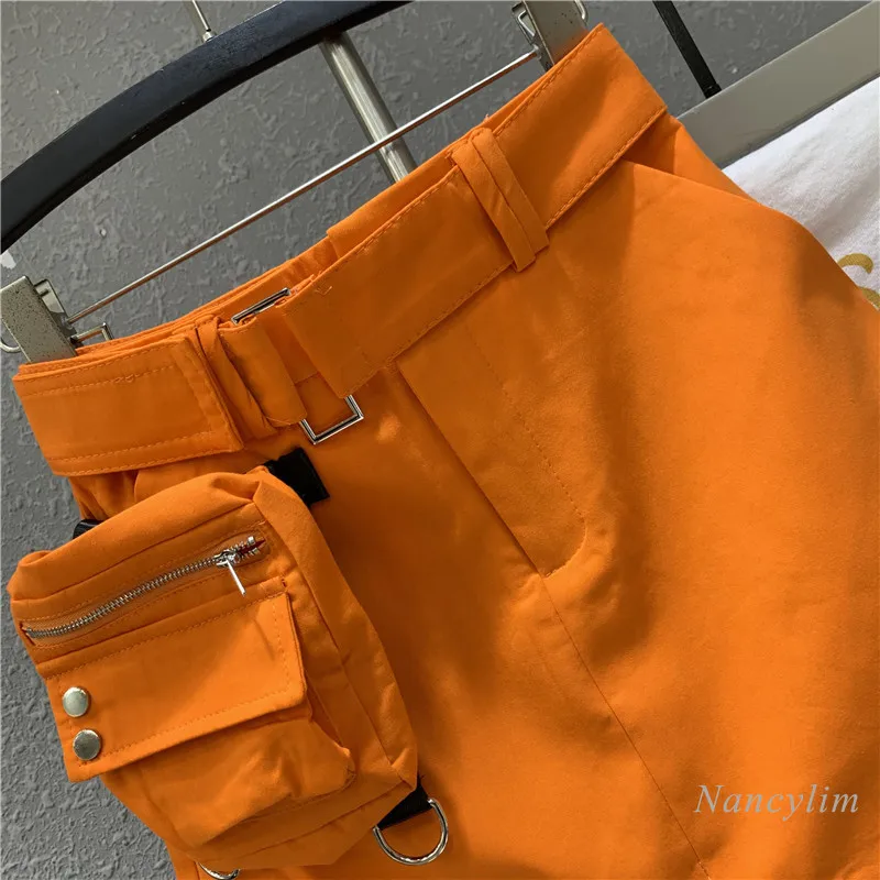 Harajuku Orange Skirt Women 2023 Summer New High Waist Casual Sports Skirts Sexy A- Line Short Mini Jupe Femme with Belt