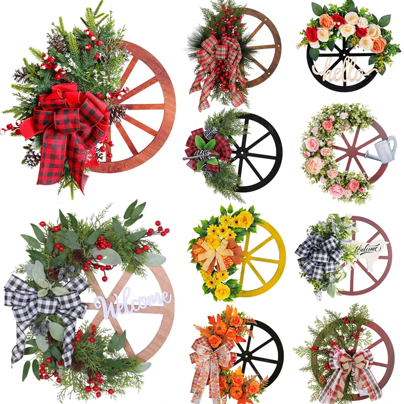 Explosive Christmas Decoration Door Hanging Wooden Roulette Wheel Wreath Christmas Simulation Plastic Plant Pine Cone Pendant