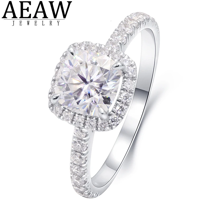 

18K White Gold Color Rings for Women 1.0ct Cushion Cut Moissanite Solitaire Ring