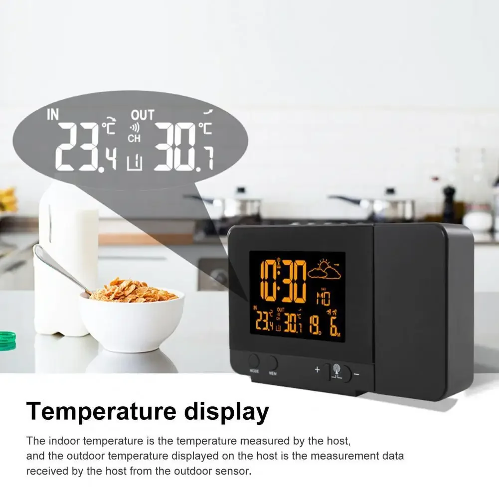 

Alarm Clock Digital Projection with Weather Stations Wireless Thermometer Hygrometer Weather Forecast Station Dual Alarm Clocks