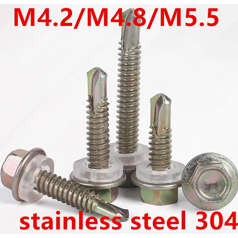 

M4.2M4.8M5.5 stainles steel 304 self-tapping external hex self drilling washer screws hexagon screws 399