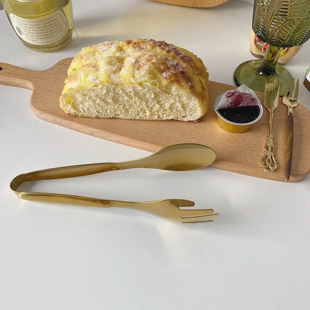 2 PCS Stainless Steel Serving Tongs Compact Size Gold Silver Salad Tongs Heat Resistant Multipurpose Food Clips Pastry Buffet