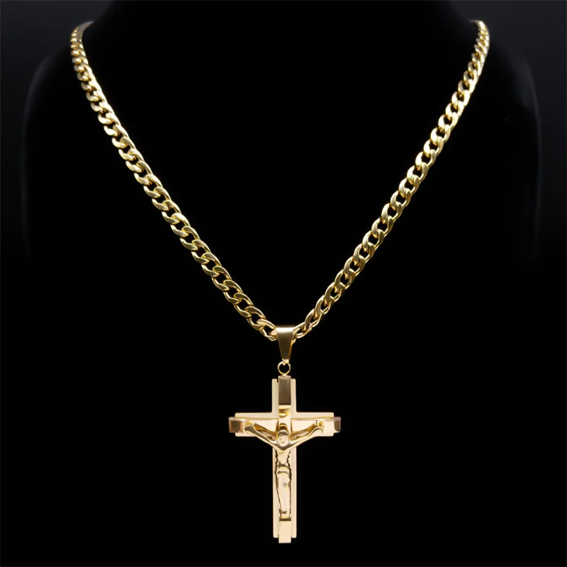 Fashion personality Cross Religious Pendant Men's Faith Stainless steel Gold plated Cross Necklace Punk Jewelry Accessories