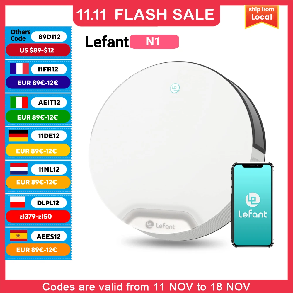 Lefant N1 Robot Vacuum Cleaner, Suction Power 4500PA, 4 Cleaning Modes, App Control, Up to 165 Minutes Autonomy