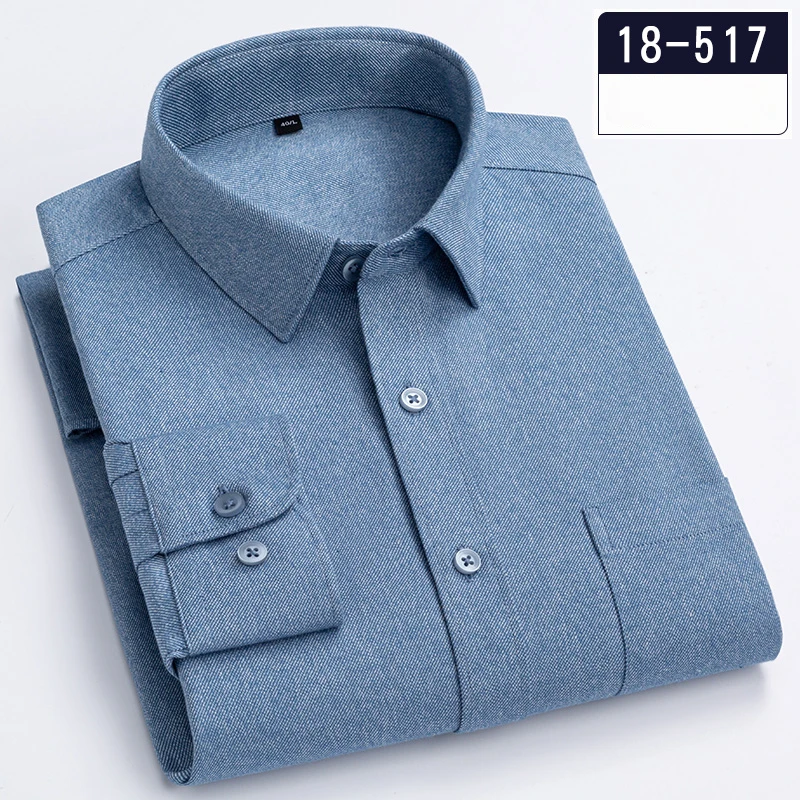 Camisas de manga comprida masculina, camisa formal macia, roupa de escritório, monocromática, slim fit, luxo de alta qualidade, 100% algodão