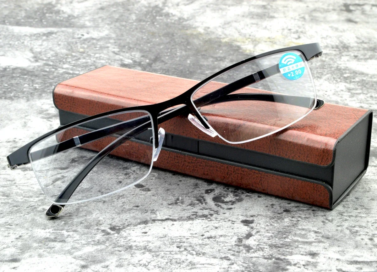 

Halfrim Black Business Anti Blue Light progressive Reading Glasses with Alloy Frame Men Women +1.0 +1.5 +2.0 +2.5 +3 +4